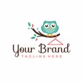 Owl Hanger on Branch Logo For Kids and baby Store Logo