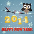 Owl Happy new year 2014 Royalty Free Stock Photo