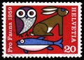 Owl, hare and fish, Animal welfare serie, circa 1959