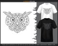 owl head mandala arts isolated on black and white t-shirt Royalty Free Stock Photo