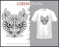 owl head mandala arts isolated on white t-shirt Royalty Free Stock Photo