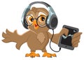 Owl with headphones listening to music