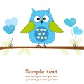 Owl with hearts balloon baby boy shower greeting card