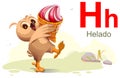 Owl hold ice cream cone. Learn Spanish helado ice cream translation