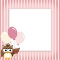 Owl holding balloons in a baby pink frame Royalty Free Stock Photo