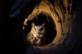 owl hooting from a hollow in a tree at night Royalty Free Stock Photo