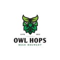 Owl hops logo design with stylized hop, brewery logo, modern vector template illustration