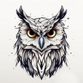 Minimalist Owl Head Tattoo Illustration In Dark White Style Royalty Free Stock Photo