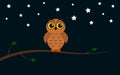 An owl on its tree branch, in the middle of a starry night Royalty Free Stock Photo