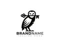 black simple modern owl logo holding a key in his mouth