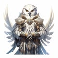 Samurai Owl: A Digital Painting Of An Anthropomorphic White Owl God