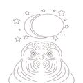 Owl linear icon. Chronotype. Thin line illustration. Emblem of wisdom. Contour symbol. Vector isolated outline drawing. Editable