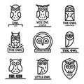 Owl logo set, outline style Royalty Free Stock Photo