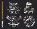 Owl logo set- vector illustrations. Emblem design