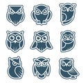 Owl logo. Stylized wild animal symbols bird face with feathers vector modern identity templates