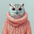 an owl looking adorable in a snug knitted sweater