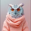 an owl looking adorable in a snug knitted sweater