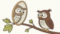 Owl looking at reflection in mirror self contemplation concept vector design Generative AI Royalty Free Stock Photo