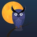 Owl, moon vector cartoon illustration