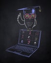 Owl in mortarboard sitting on laptop