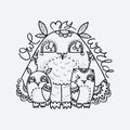 Owl my world. Family of cute hand drawn owls. Print for poster, cards, t-shirt, coloring or bags Royalty Free Stock Photo