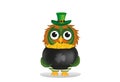 An owl in a national costume for a patrician`s day holds pot