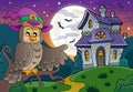 Owl near haunted house theme 1 Royalty Free Stock Photo