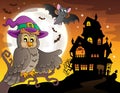 Owl near haunted house theme 2 Royalty Free Stock Photo