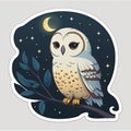 owl night tree sticker humanized characters funny vector artistic and delicate minimalist hand drawn doodle