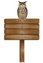 Owl over rectangular wooden sign illustration