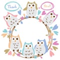 Owl pastel colorful circle thank you template card Royalty Free Stock Photo