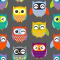 Colorful owls pattern. Vector pattern seamless background.