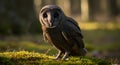 Mysterious Dark Owl on Mossy Forest Floor Royalty Free Stock Photo