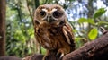 Exotic Brown Owl With Exaggerated Facial Features In Brazilian Zoo