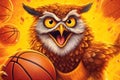 owl playing basketball.