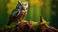 An owl with a mottled green background Royalty Free Stock Photo