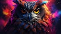 Owl portrait DMT styles, Vivacious, Cybernetic Punk Royalty Free Stock Photo