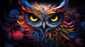 Owl portrait DMT styles, Vivacious, Cybernetic Punk