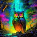 Owl. Portrait image night photography AI