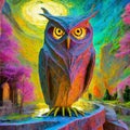 Owl. Portrait image night photography AI