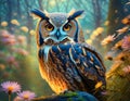 Owl. Portrait image night photography AI