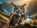 Owl. Portrait image night photography AI