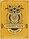 Owl poster. Tribal stylized placard with wisdom bird boho animal with place for text recent vector template Royalty Free Stock Photo