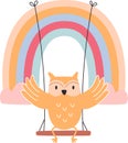 Owl On Rainbow Swing Royalty Free Stock Photo