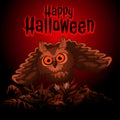 Owl on a red background with text Happy Halloween Royalty Free Stock Photo