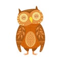 Owl Relaxed Cartoon Wild Animal With Closed Eyes Decorated With Boho Hipster Style Floral Motives And Patterns