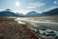 Owl River bed near Mt. Asgard, in arctic remote valley, Akshayuk Pass, Nunavut. Beautiful arctic landscape in the late
