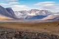 Owl River bed near Mt. Asgard, in arctic remote valley, Akshayuk Pass, Nunavut. Beautiful arctic landscape in the late