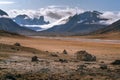 Owl River bed near Mt. Asgard, in arctic remote valley, Akshayuk Pass, Nunavut. Beautiful arctic landscape in the late