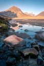 Owl River bed near Mt. Asgard in remote arctic valley, Akshayuk Pass, Nunavut. Beautiful arctic landscape in the early